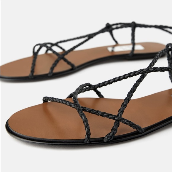 NWT’s Braided Zara Black Leather Strap Sandals 7.5 - Picture 5 of 6